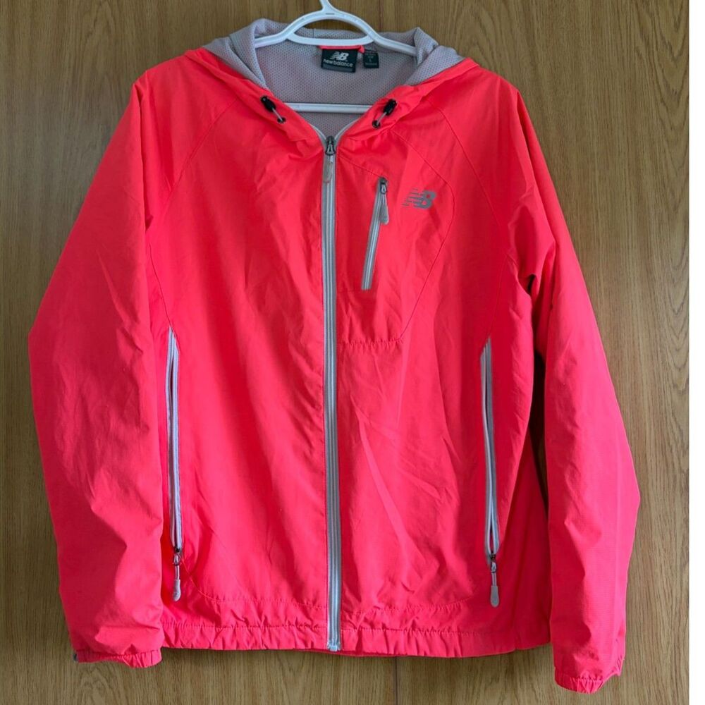 New Balance Neon Pink Coral Hooded Running Windbreaker Jacket